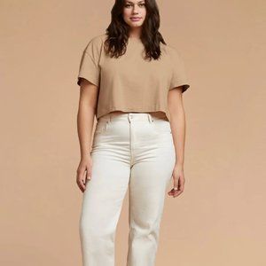 NWOT Nuuds Clothing Cropped Tshirt Oat Beige Size Small 100% Cotton